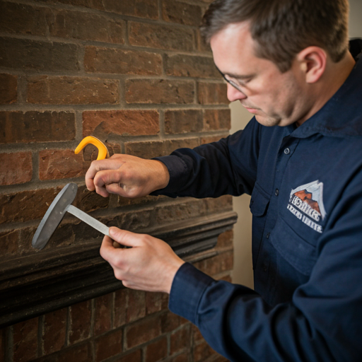 Professional chimney sweep performing a Level 2 safety inspection in a Coon Rapids home.